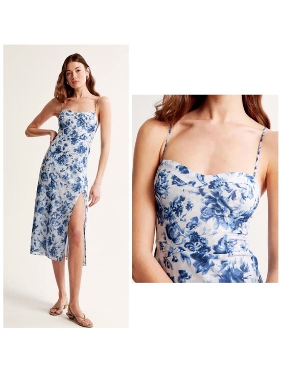 Abercrombie & Fitch Dresses & Skirts - Abercrombie & Fitch Camille Blue Floral Midi Dress XS High Slit Cottagecore Boho